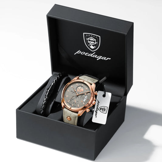 POEDAGAR Chronograph Leather Watch