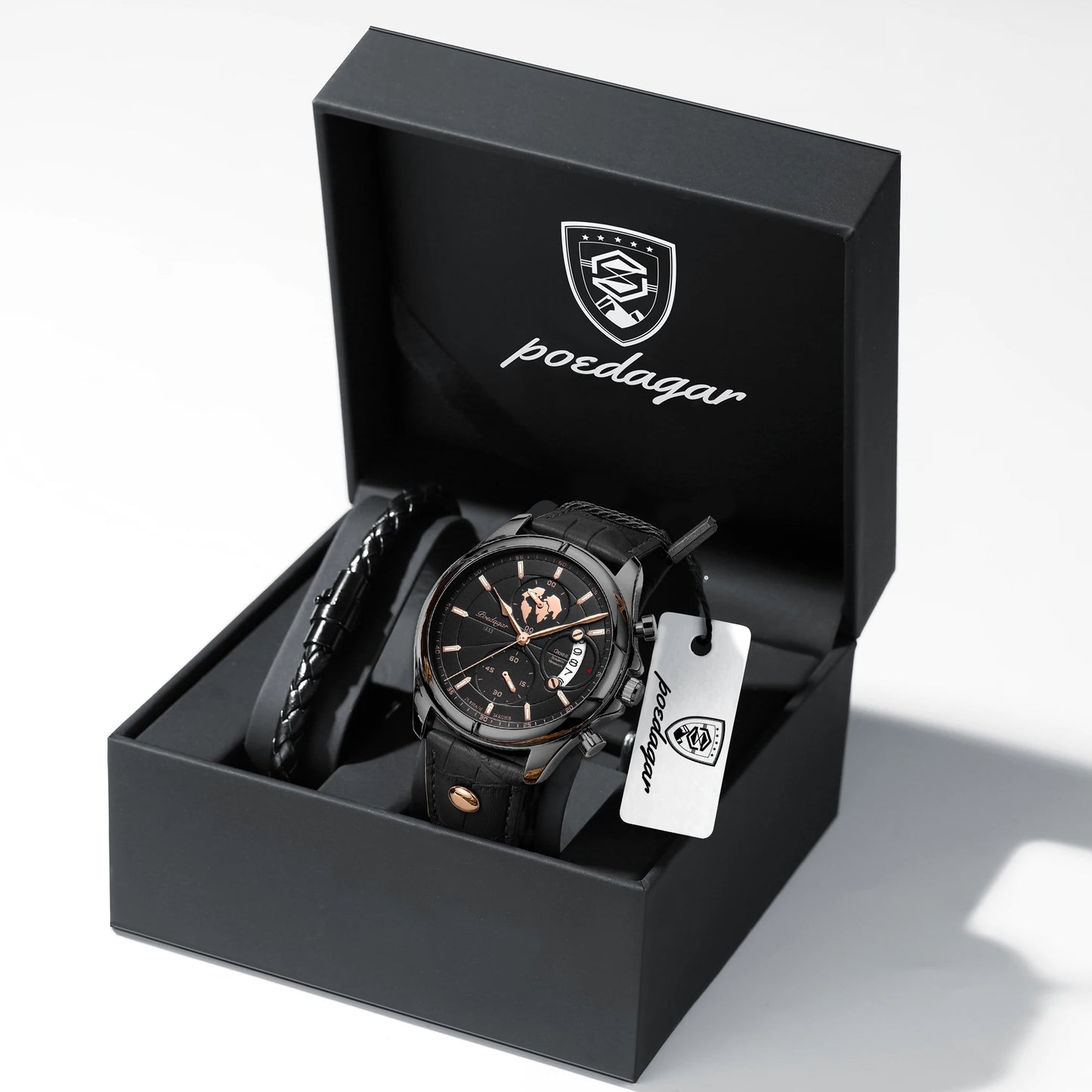 POEDAGAR Chronograph Leather Watch