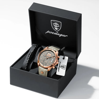 POEDAGAR Chronograph Leather Watch