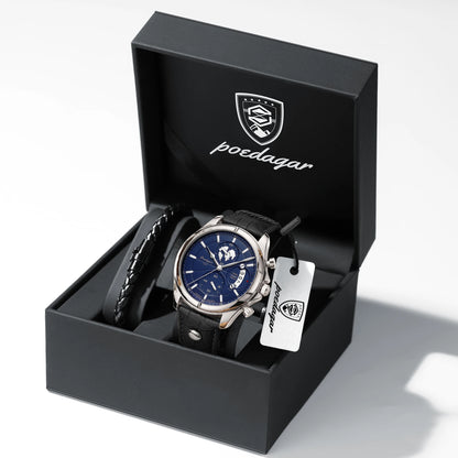 POEDAGAR Chronograph Leather Watch