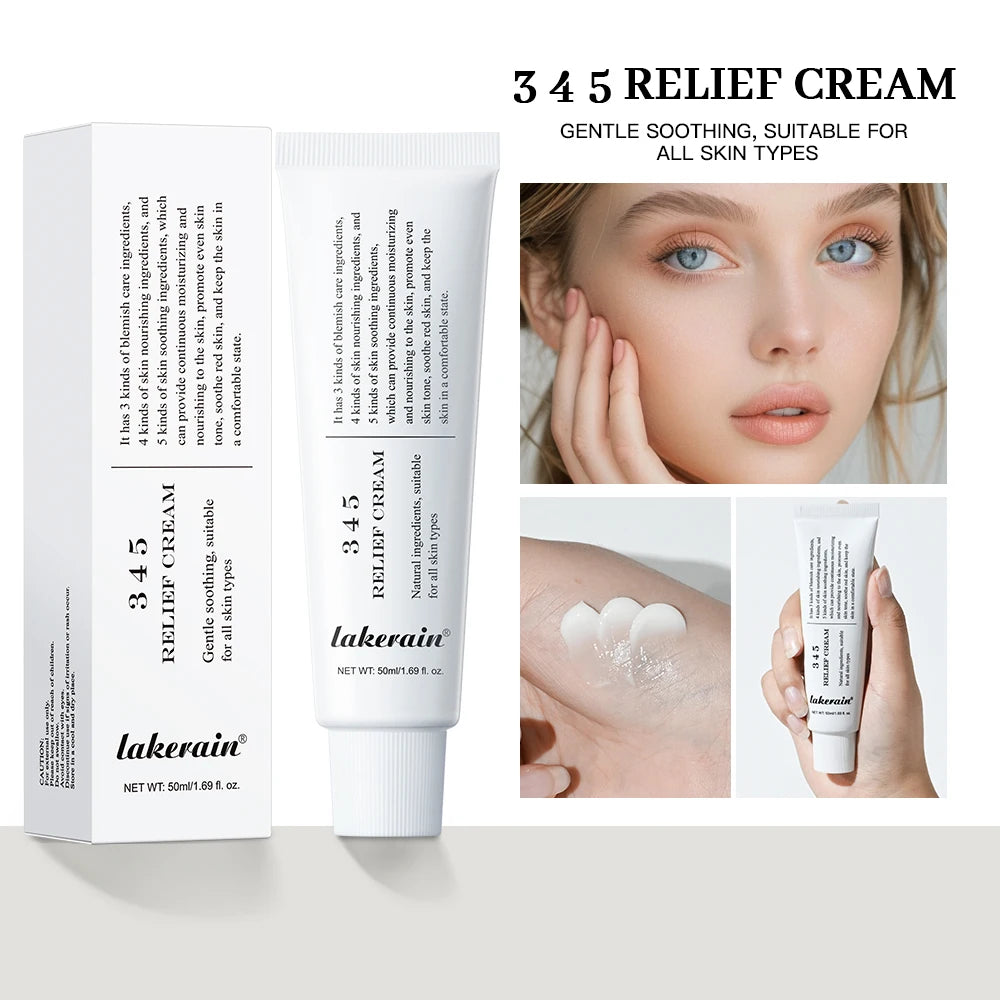 Lakerain 345 Relief Cream packaging and usage on skin