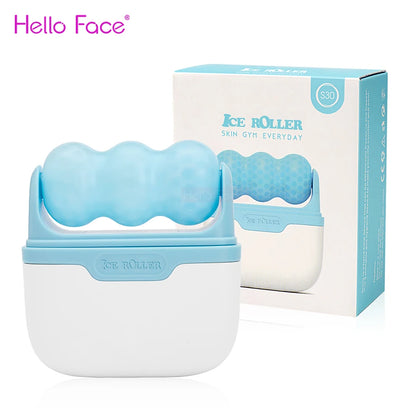 Ice roller with packaging on a white background, featuring the brand 'Hello Face'.
