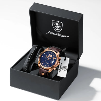 POEDAGAR Chronograph Leather Watch