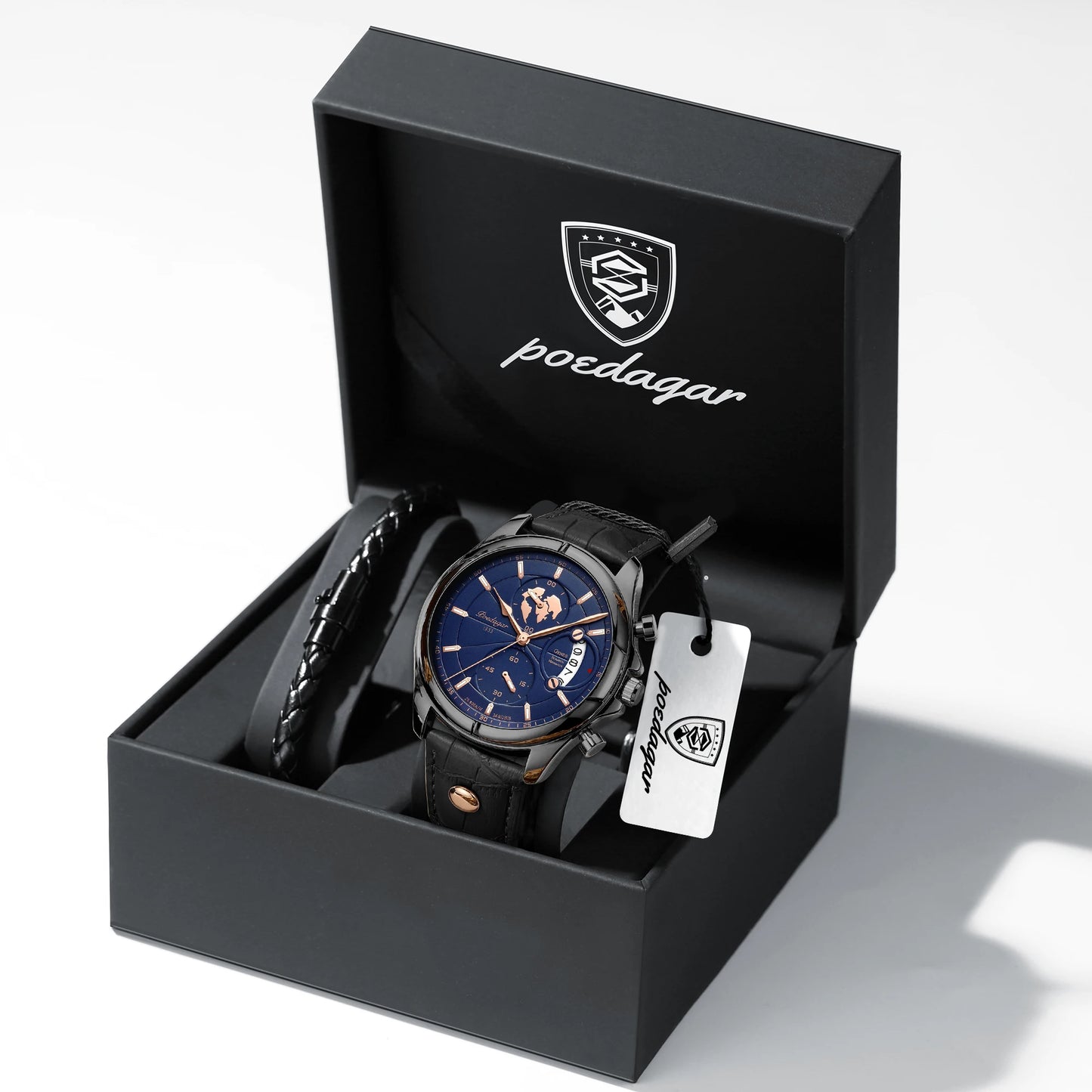 POEDAGAR Chronograph Leather Watch