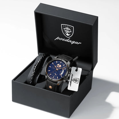 POEDAGAR Chronograph Leather Watch