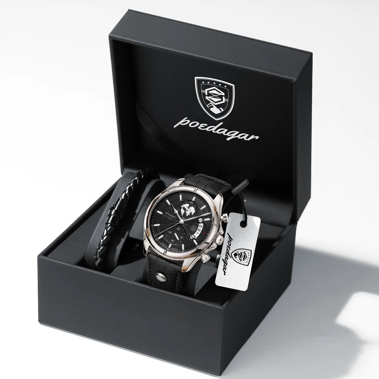 POEDAGAR Chronograph Leather Watch