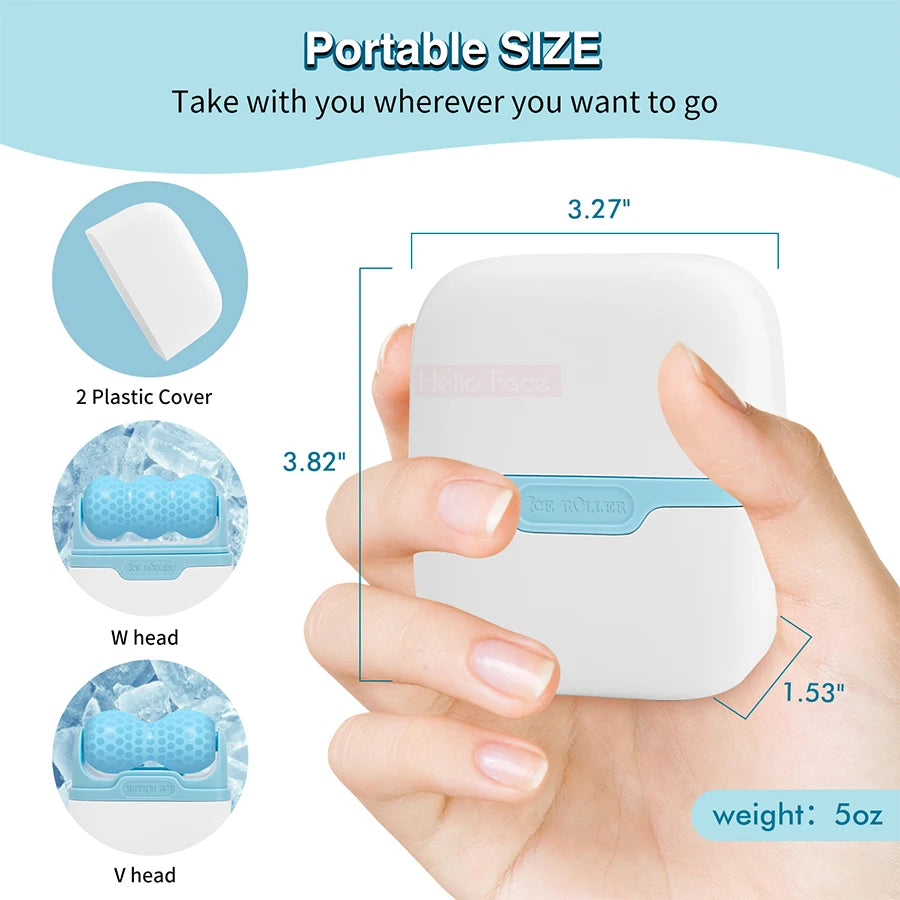 Portable device with dimensions and features highlighted on a light blue background