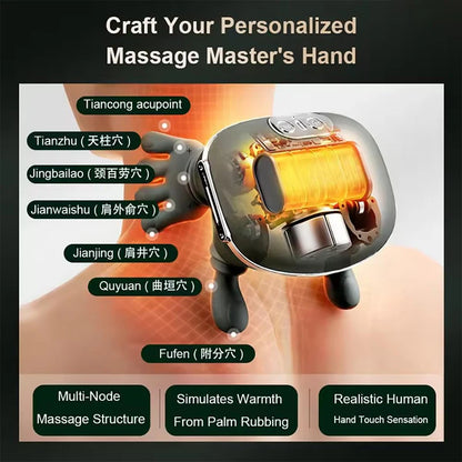 Massage device with labeled acupoints on a digital background