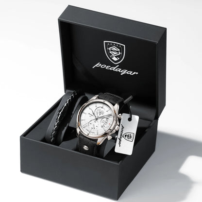 POEDAGAR Chronograph Leather Watch