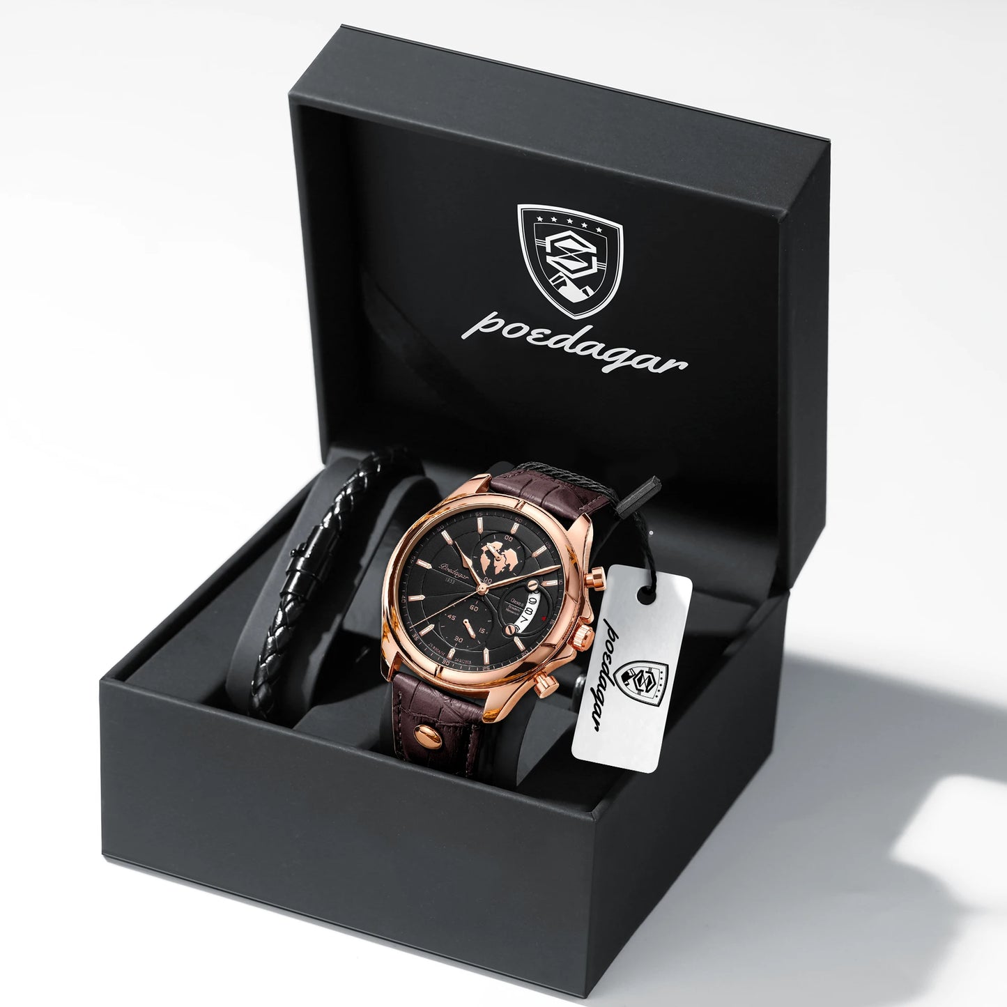 POEDAGAR Chronograph Leather Watch
