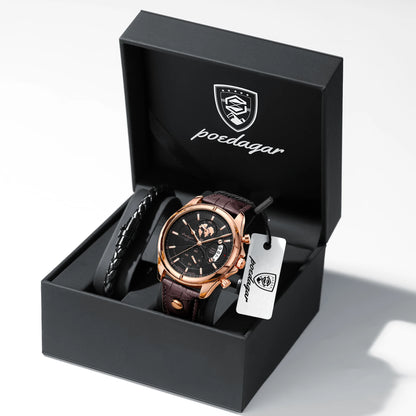 POEDAGAR Chronograph Leather Watch