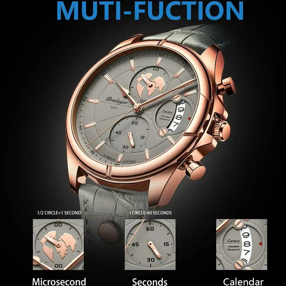 POEDAGAR Chronograph Leather Watch