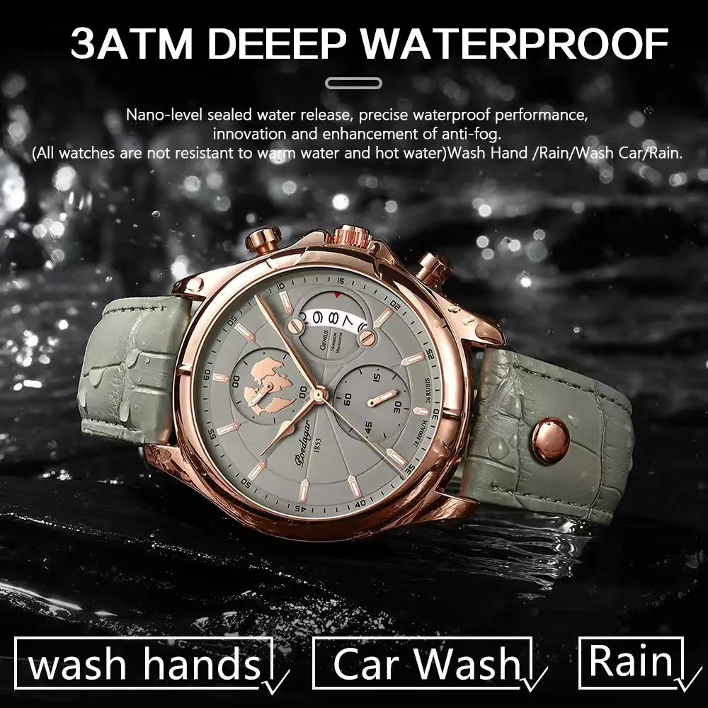 POEDAGAR Chronograph Leather Watch