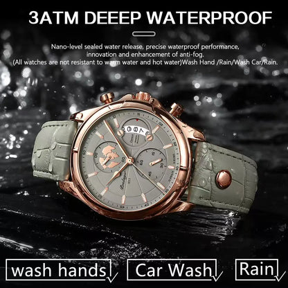 POEDAGAR Chronograph Leather Watch