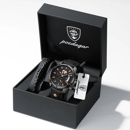 POEDAGAR Chronograph Leather Watch
