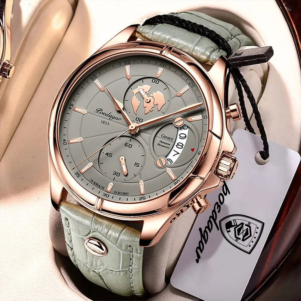 POEDAGAR Chronograph Leather Watch