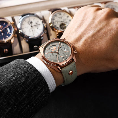 POEDAGAR Chronograph Leather Watch