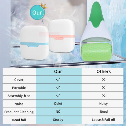 Cleaning tool with a comparison chart on a shower background